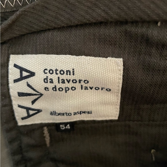 Alberto Aspesi Cotton Chino Flat Front Trouser In Weathered Olive Size 54 US 38 - Picture 4 of 7